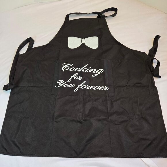 Matching Cute Couple Aprons "Cooking for you forever" Black & White - Picture 3 of 4